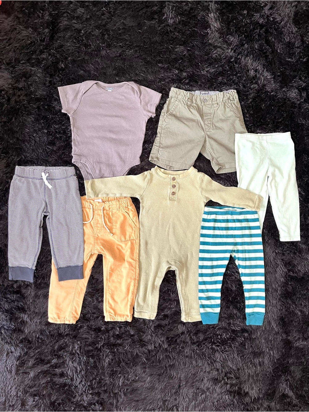 COTTON 12-18 Months Boy GREEN STRIPES 7 Piece Bundle